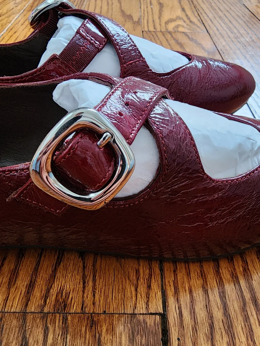 Madewell Remy Crinkled Patent Leather Mary Jane Flat 7 Wine Burgundy Balletcore